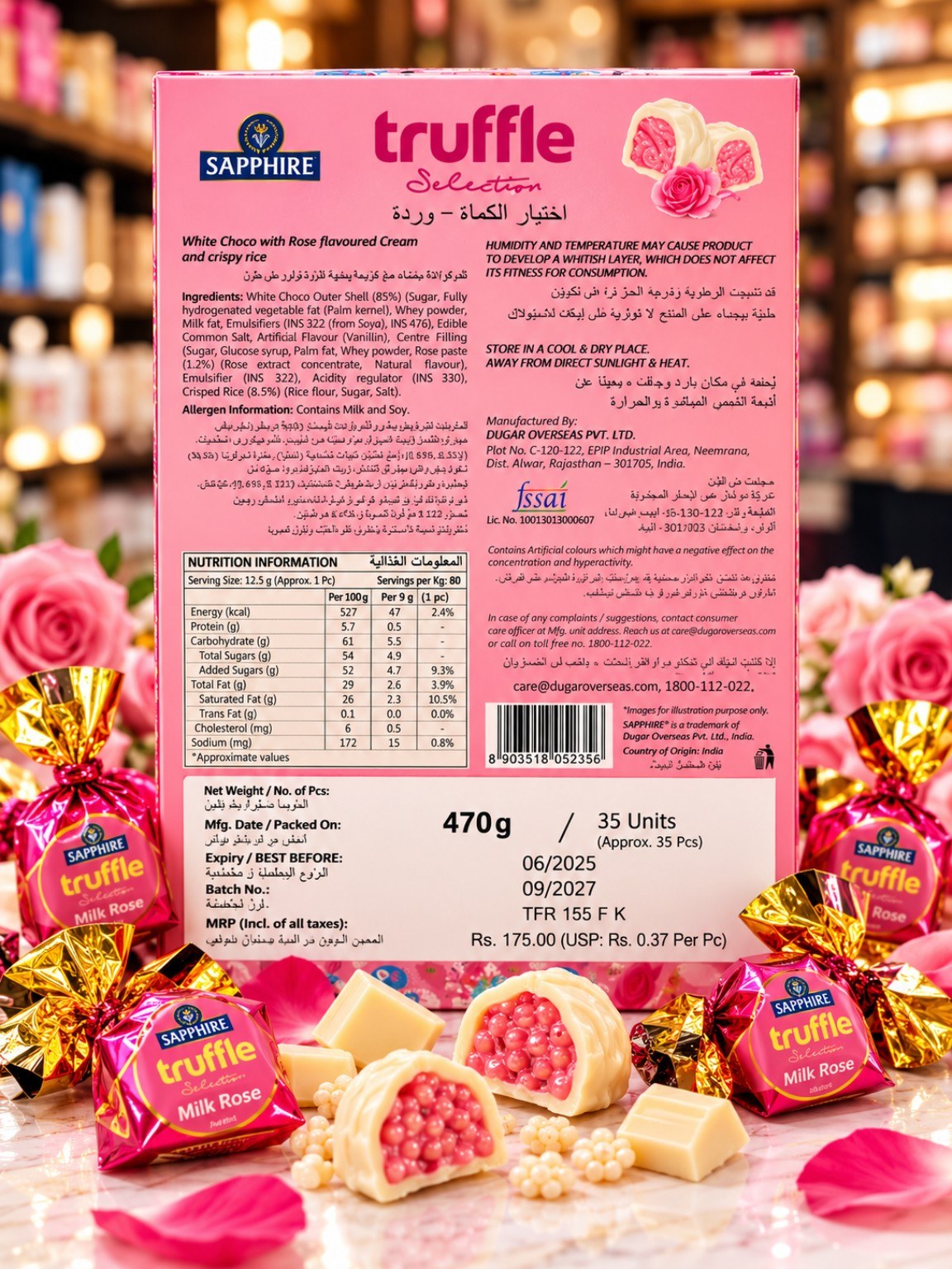 Sapphire Truffle Selection Milk Rose Chocolate 470gm