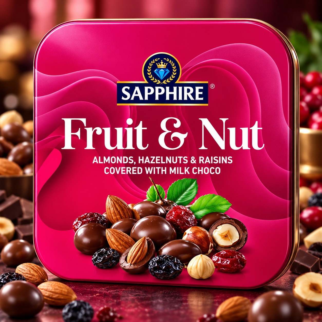 Sapphire Fruit & Nut Almond, Hazelnuts & Raisins Covered With Milk Choco 90gm