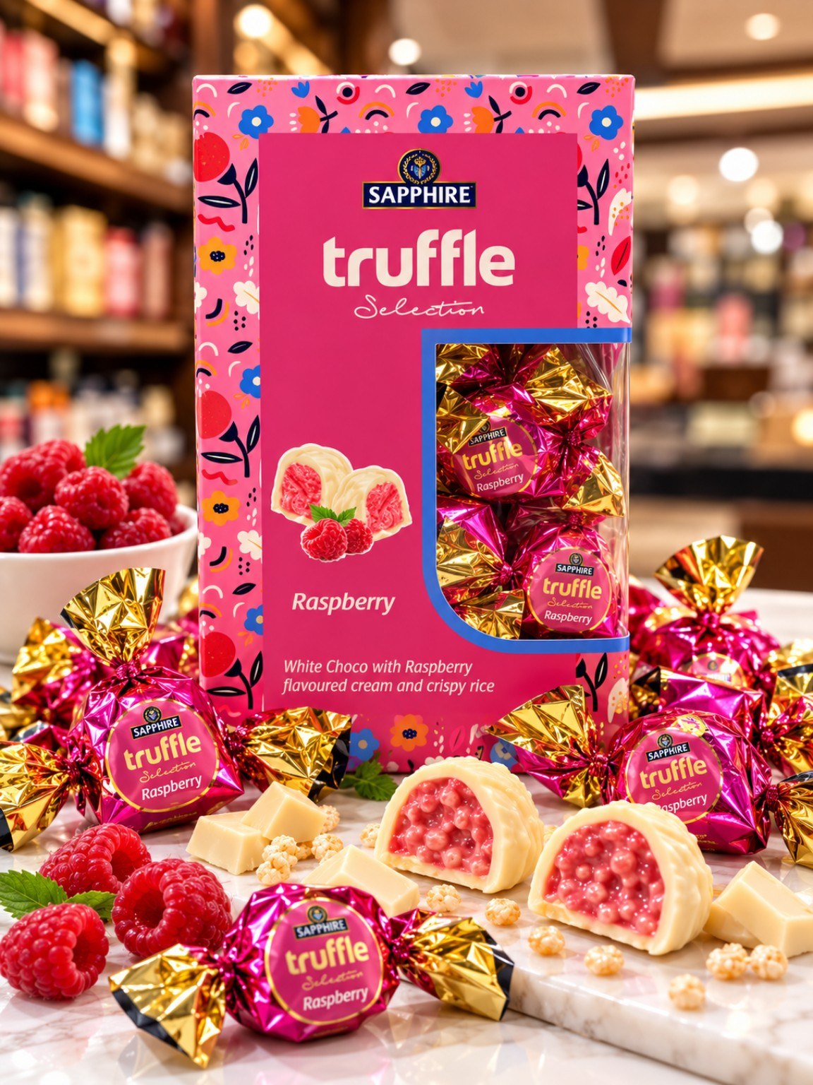 Sapphire Truffle Selection Raspberry Chocolate 470gm