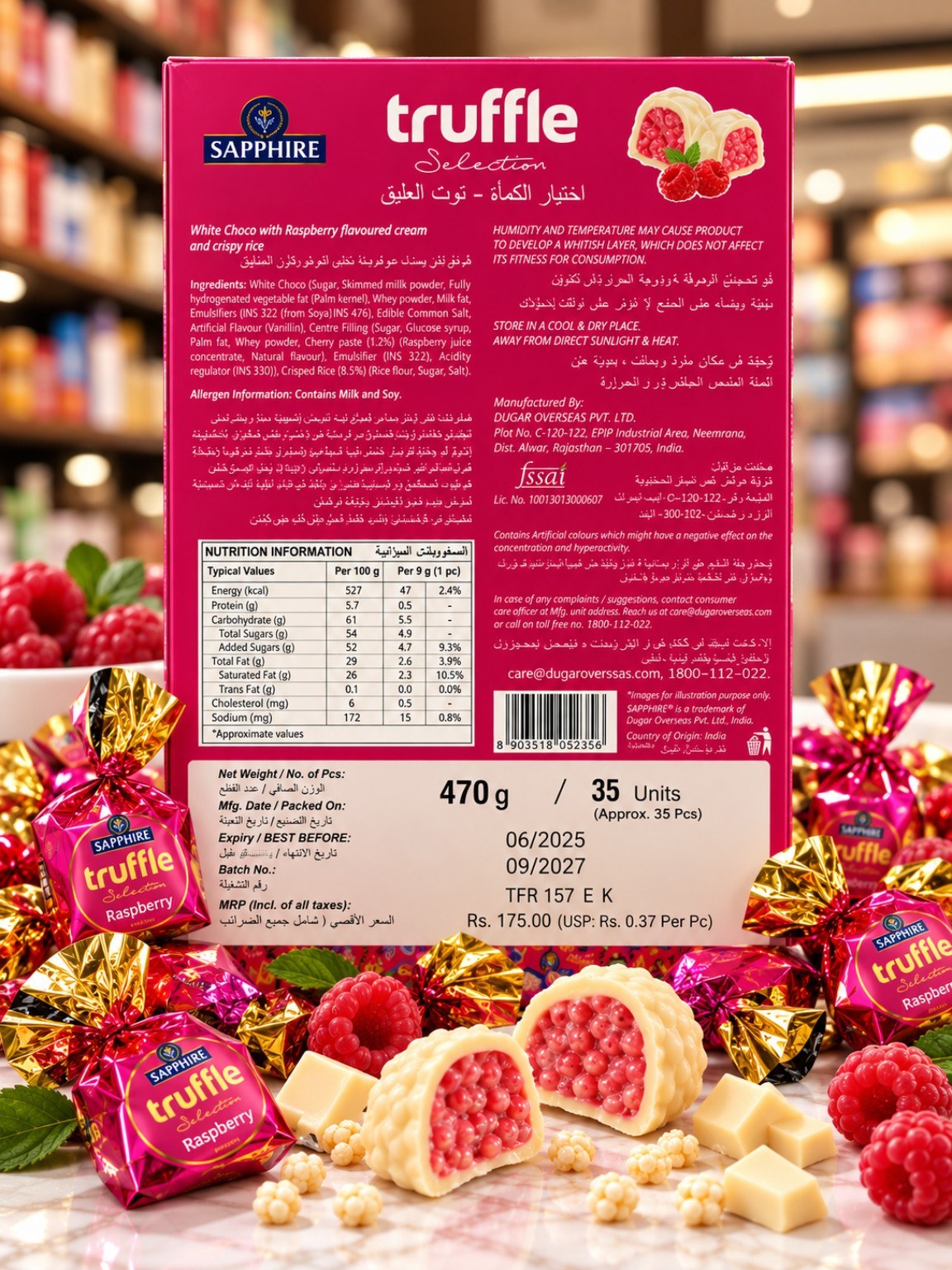 Sapphire Truffle Selection Raspberry Chocolate 470gm
