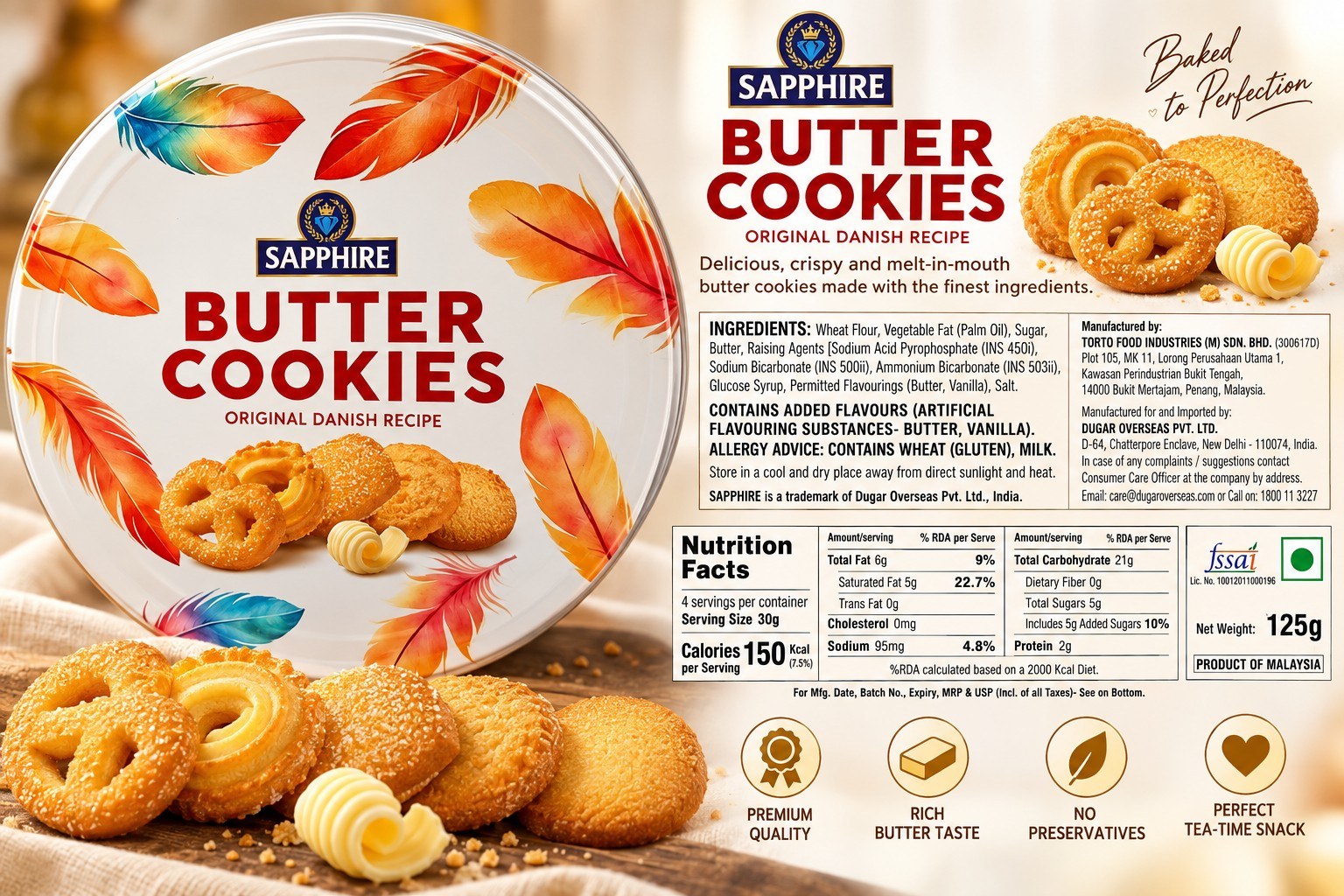 Sapphire Butter Cookies Gold Collection Original Danish Recipe 450gm