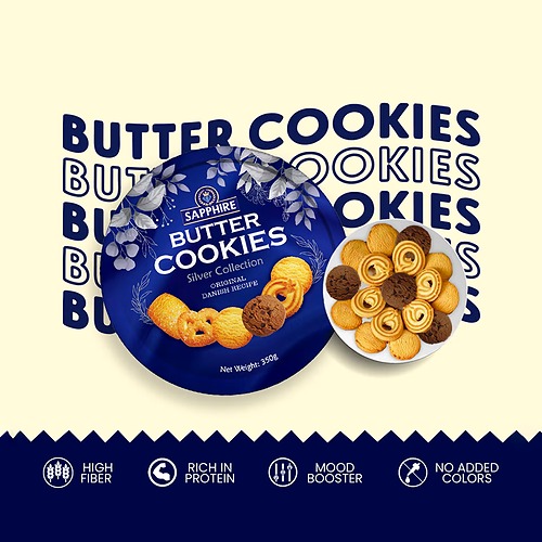 Sapphire Butter Cookies Silver Collection Original Danish Recipe 350gm