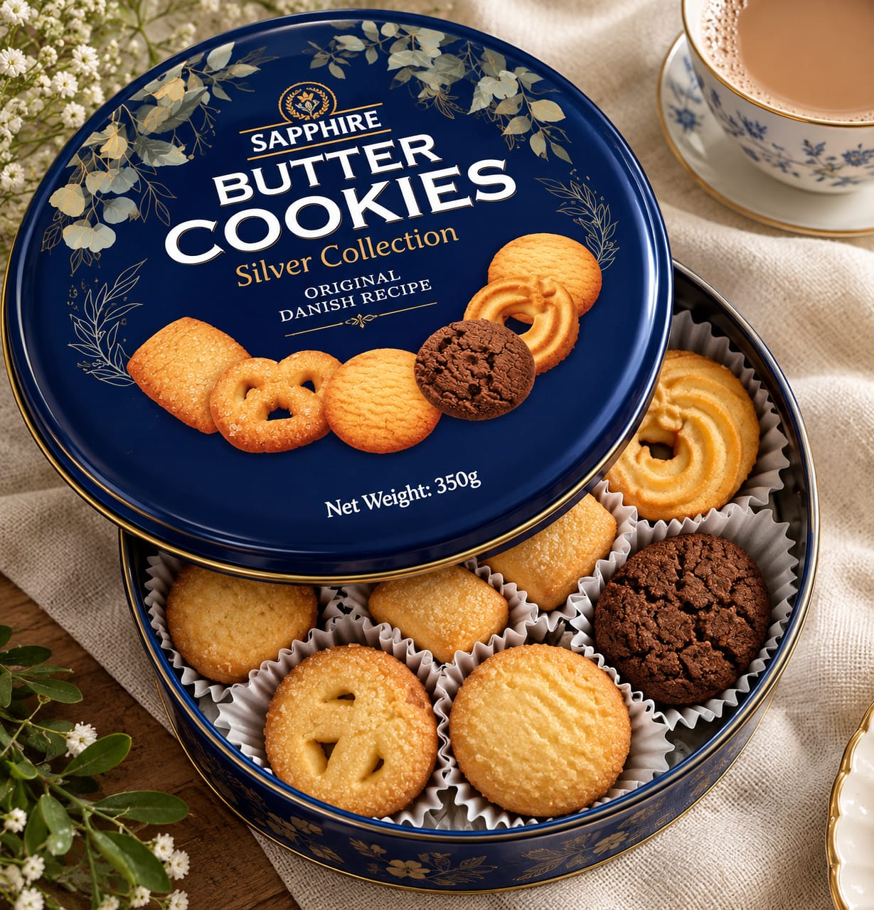 Sapphire Butter Cookies Silver Collection Original Danish Recipe 350gm